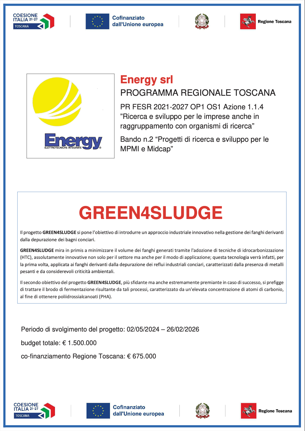 Informazioni Progetto Green4Sludge